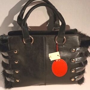 NWT Vieta Faux Leather Fur Black Crossbody Bag
